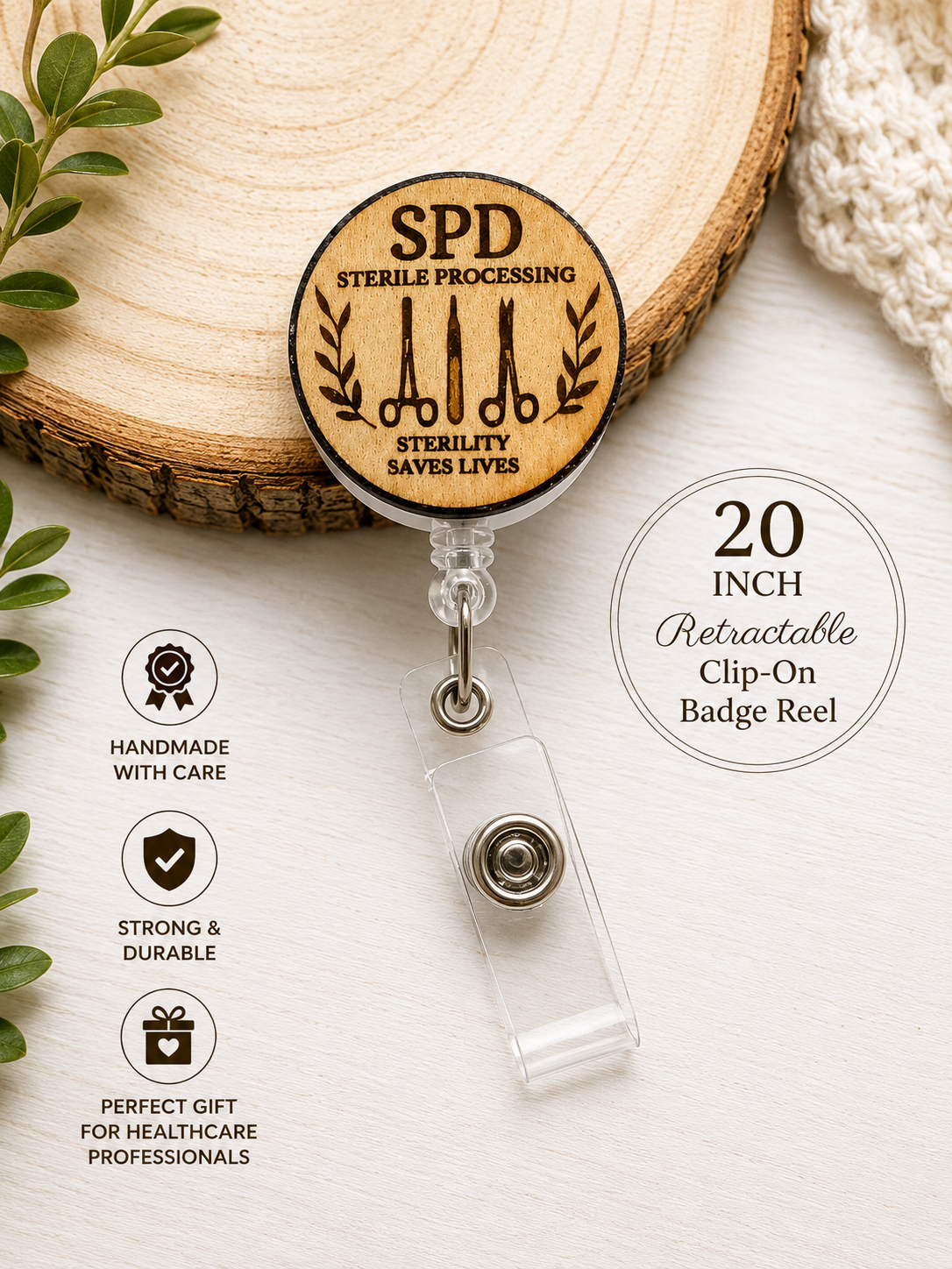 T & Co. Sterile Processing Wood Badge Reel