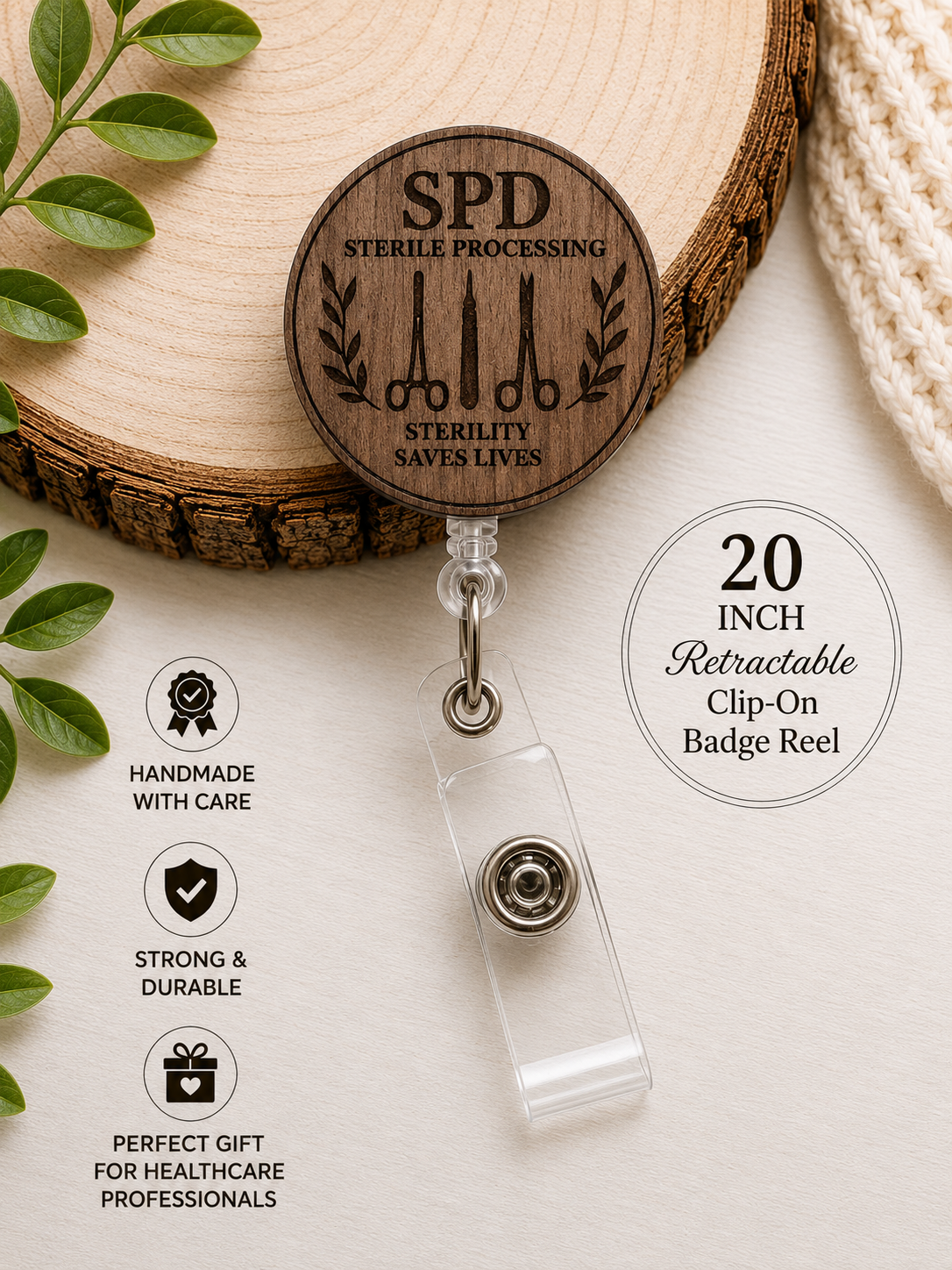 T & Co. Sterile Processing Wood Badge Reel